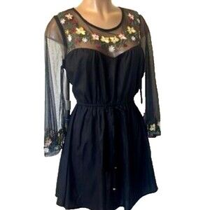 True Destiny Sheer Floral Embroidered  Women's Dress Black SZ Small